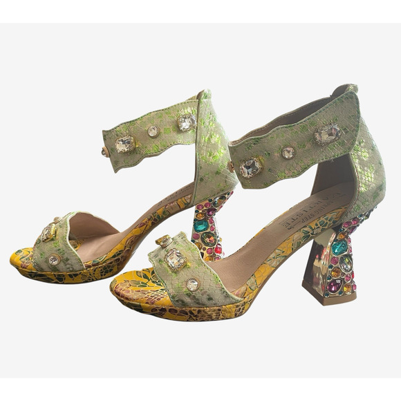 L'ARTISTE SPRING STEP Jewell-Y Size 37 Leather Embellished Heel Platform Sandals - Picture 1 of 11